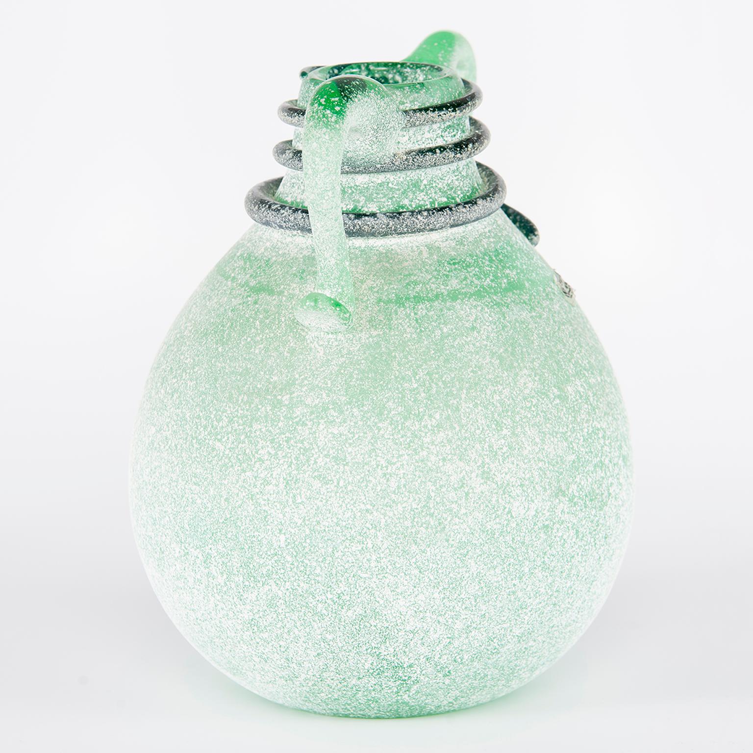 Mid-Century Modern Seguso Vetri d’Arte Murano Glass Green Scavo Vase