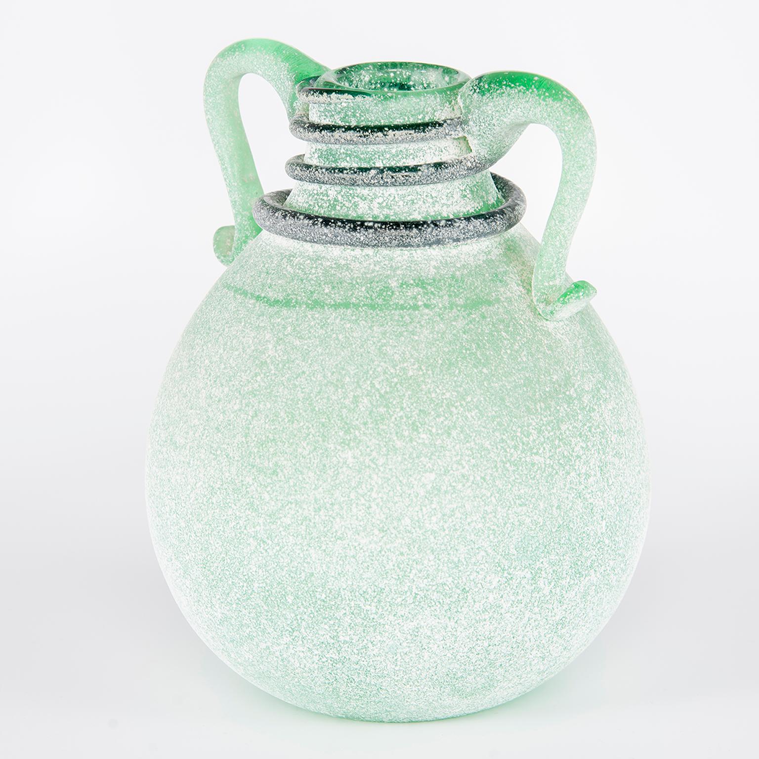 20th Century Seguso Vetri d’Arte Murano Glass Green Scavo Vase