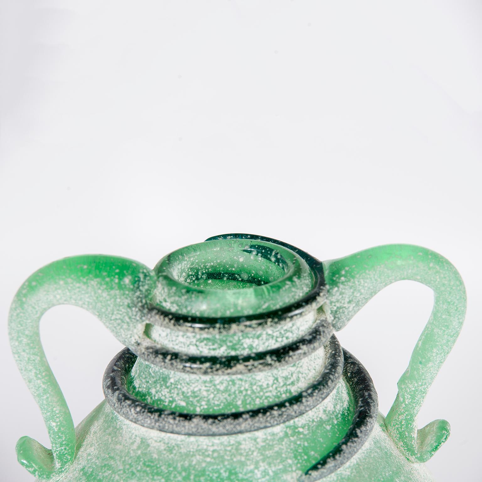 Seguso Vetri d’Arte Murano Glass Green Scavo Vase 1