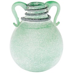 Seguso Vetri d’Arte Murano Glass Green Scavo Vase