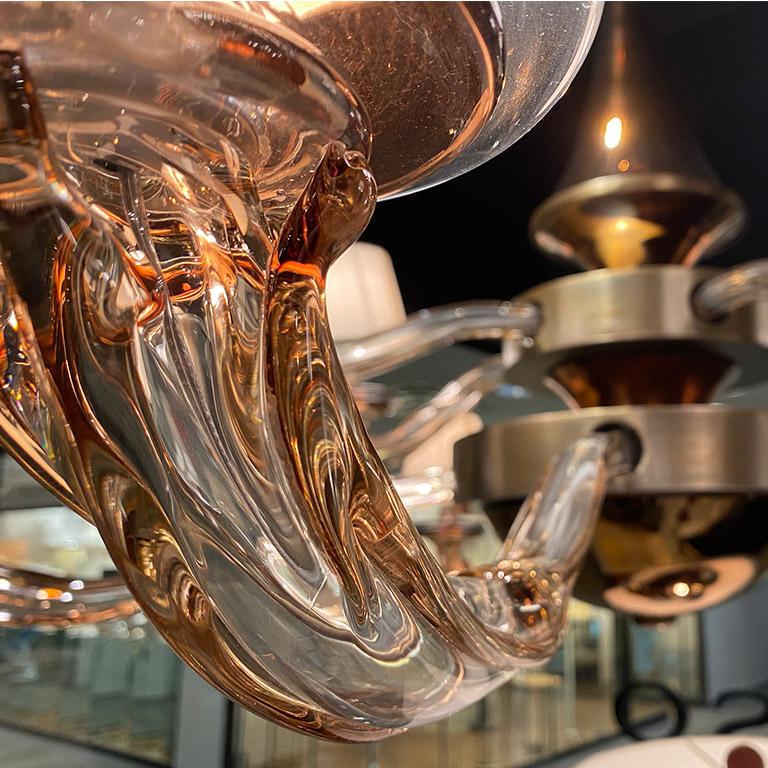 Seguso Vetri d'Arte Murano Glass Nelle Alpi Chandelier, Clear Brown and Bronze In New Condition For Sale In Murano-Venice, IT