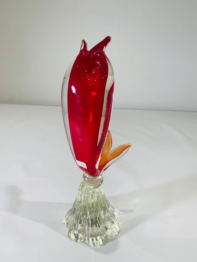 Mid-Century Modern Seguso Vetri dArte Murano glass red fish circa 1950 For Sale