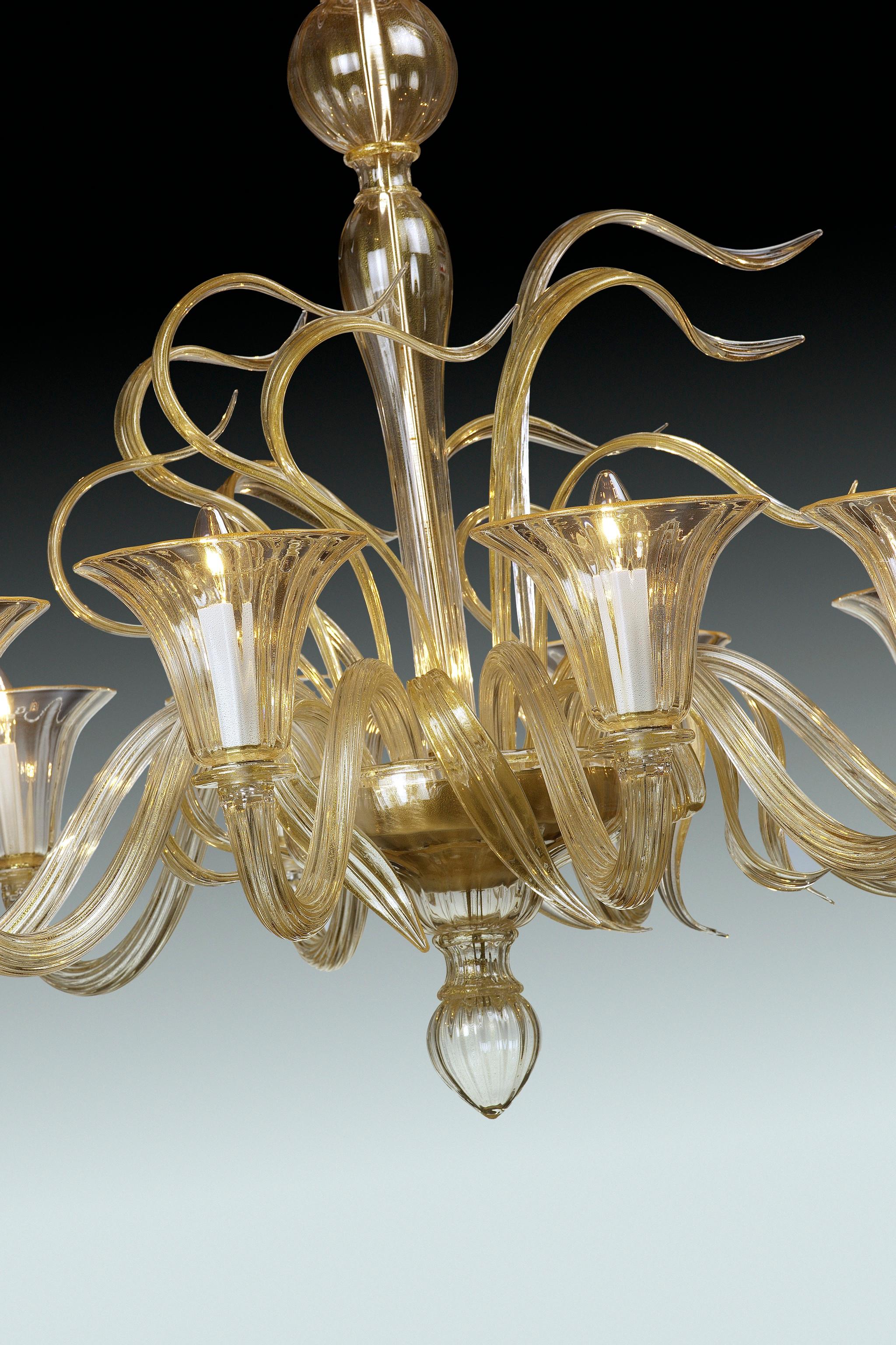 Seguso Vetri d'Arte Lámpara de cristal de Murano Vento dorado 10 Luces Hecho a mano en venta