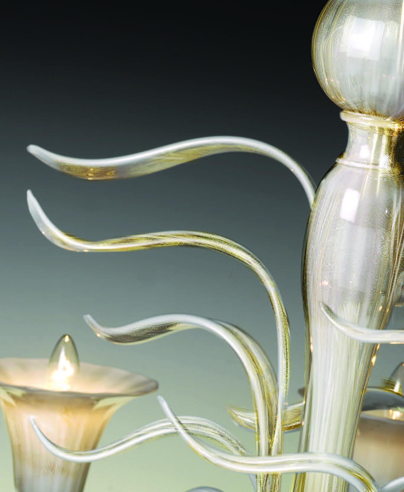 Seguso Vetri d'Arte Lámpara de cristal de Murano Vento oro gris 5 Luces Hecho a mano en venta