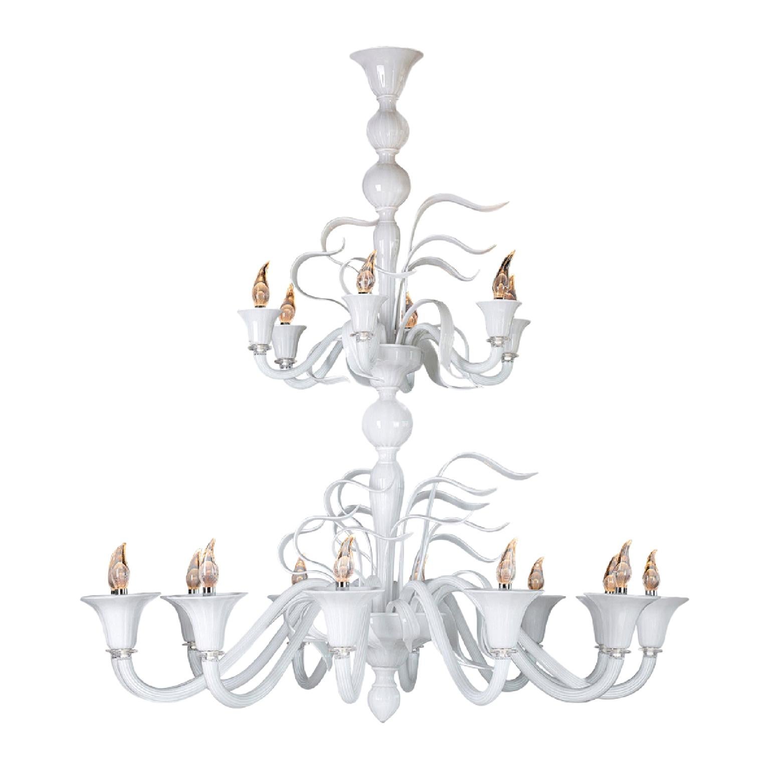 Seguso Vetri d'Arte Murano Glass Vento LED Chandelier 18 Lights For Sale