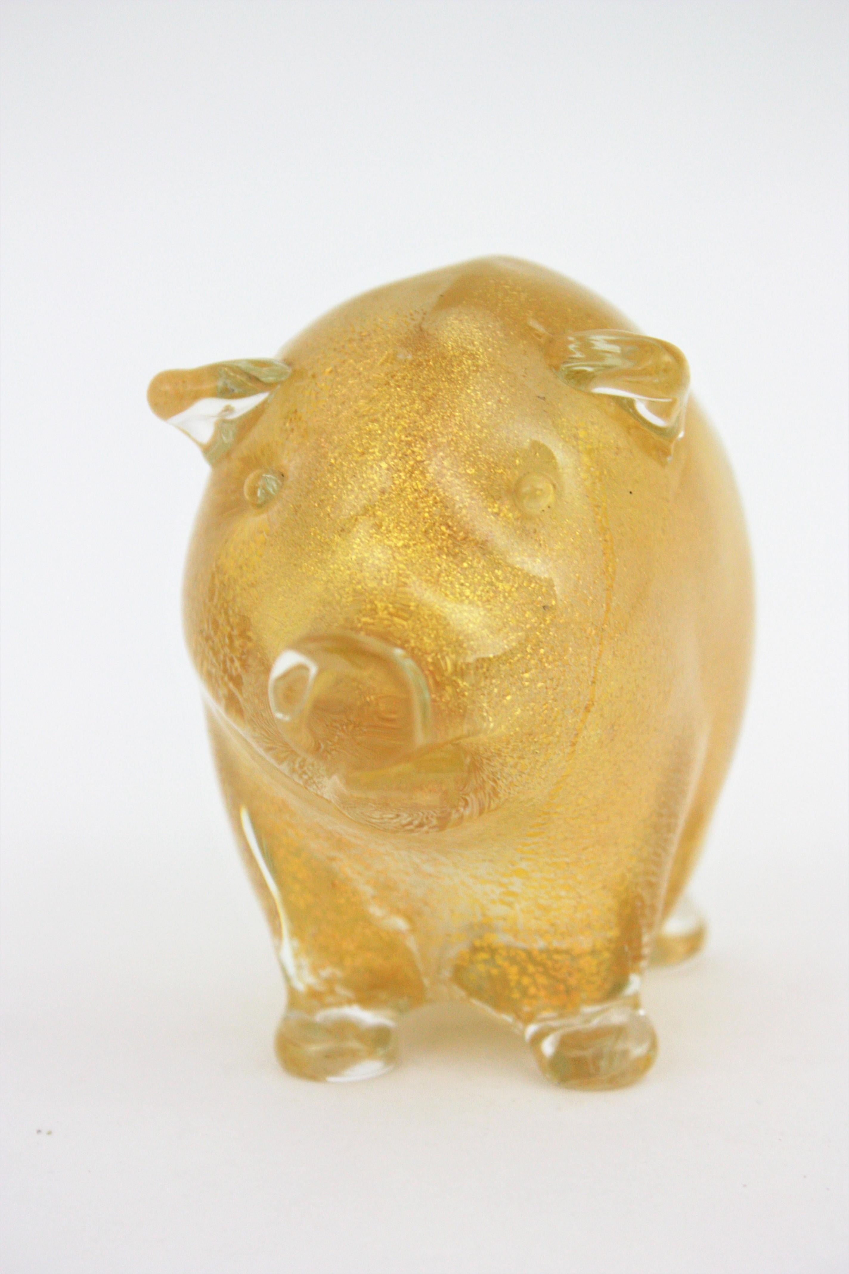 Seguso Vetri d'Arte Murano Gold Flecks Art Glass Wild Pig Figurine Sculpture 1