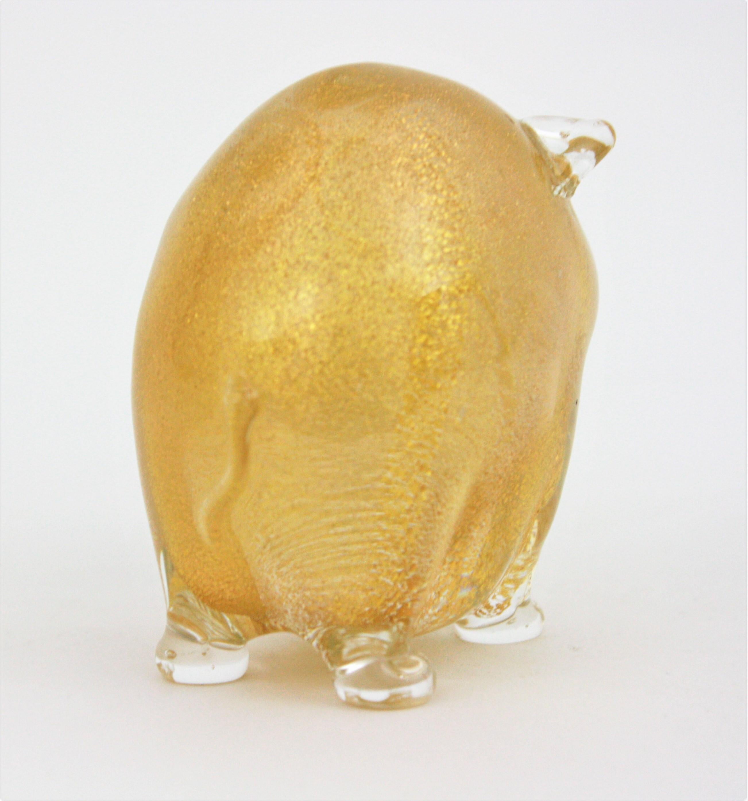 Seguso Vetri d'Arte Murano Gold Flecks Art Glass Wild Pig Figurine Sculpture 2