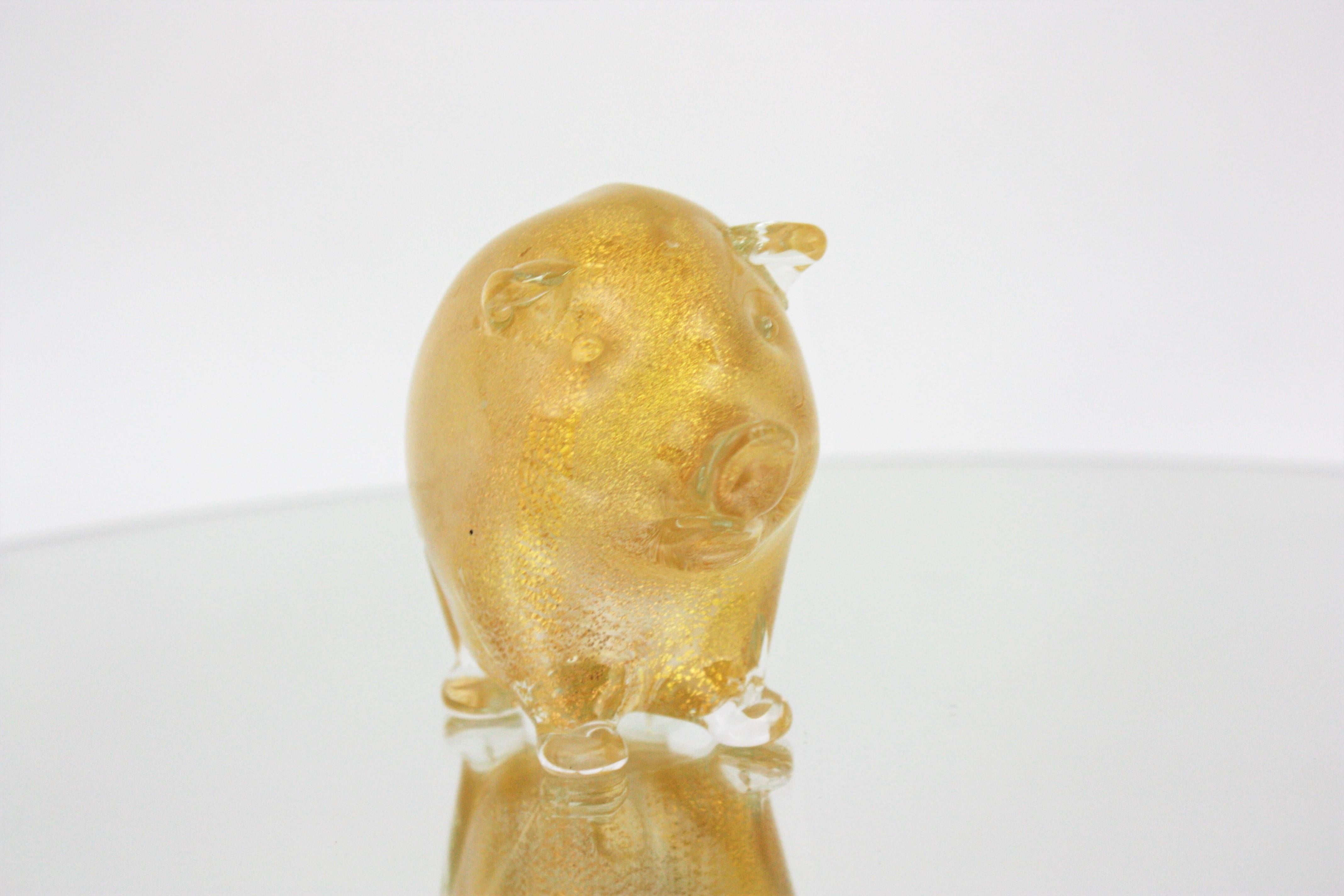 Seguso Vetri d'Arte Murano Gold Flecks Art Glass Wild Pig Figurine Sculpture 3