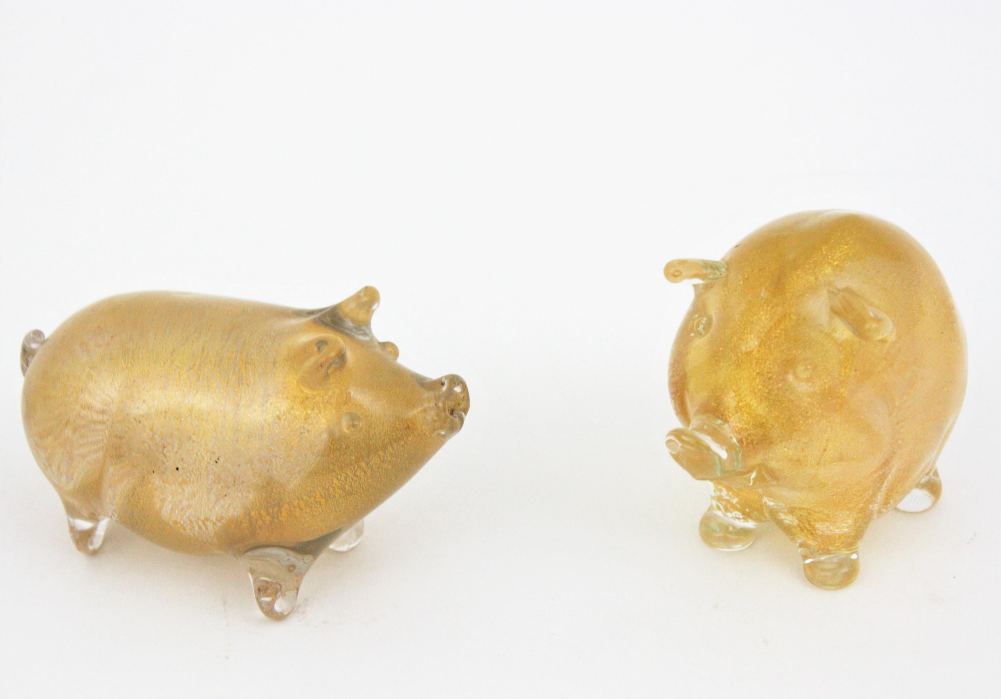 Seguso Vetri d'Arte Murano Gold Flecks Art Glass Wild Pig Figurine Sculpture 4