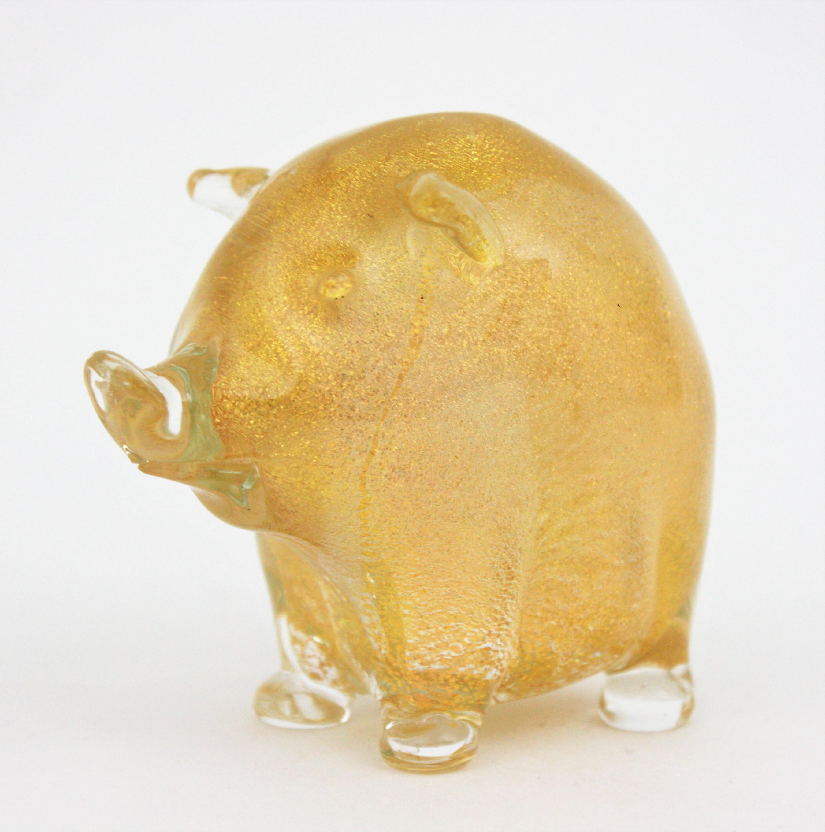 Italian Seguso Vetri d'Arte Murano Gold Flecks Art Glass Wild Pig Figurine Sculpture