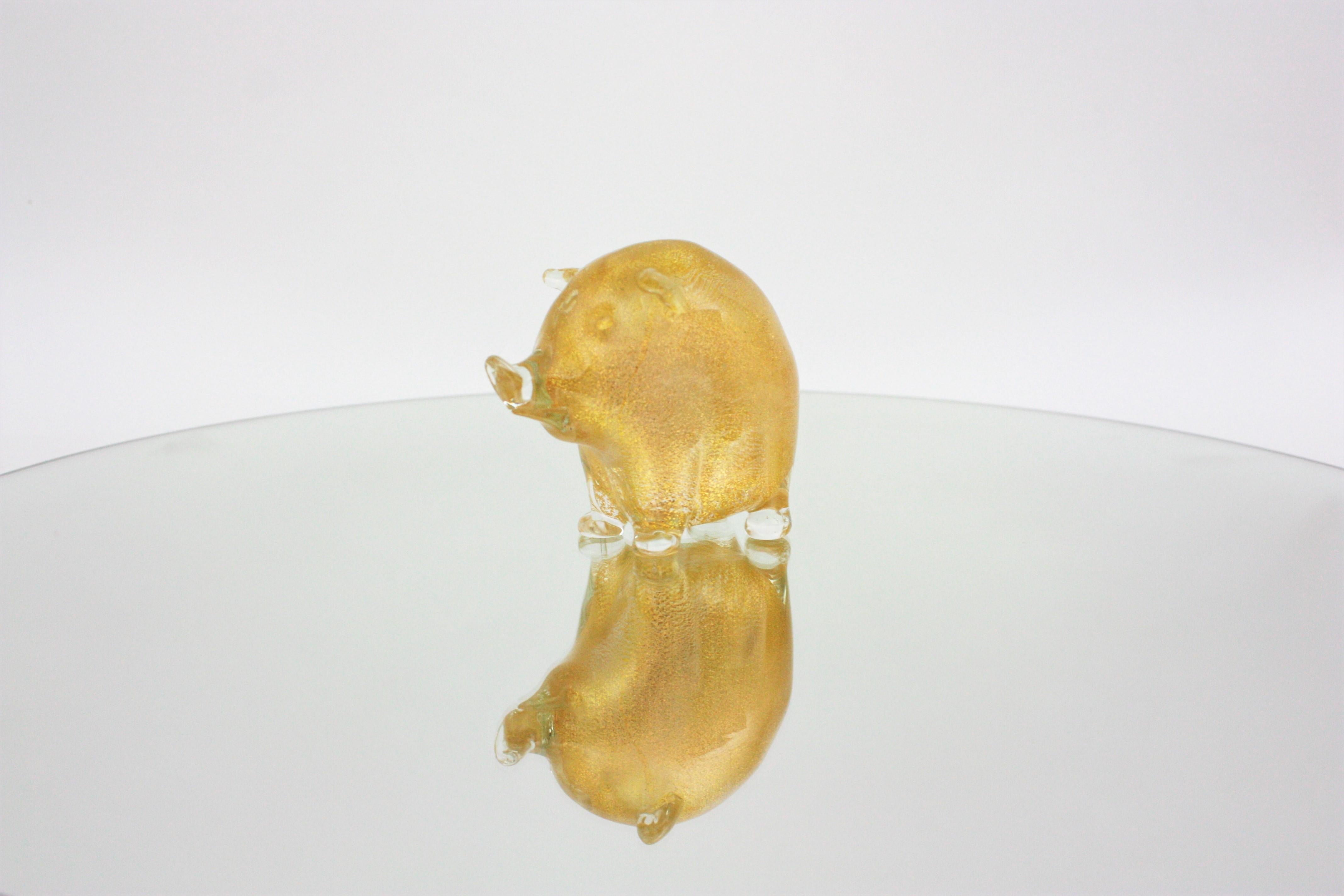 Hand-Crafted Seguso Vetri d'Arte Murano Gold Flecks Art Glass Wild Pig Figurine Sculpture