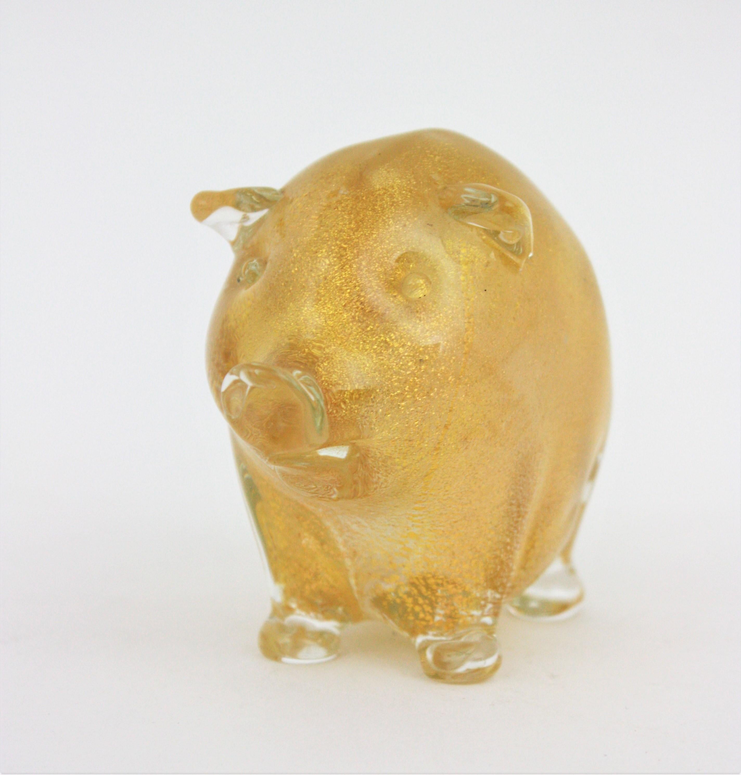 Seguso Vetri d'Arte Murano Gold Flecks Art Glass Wild Pig Figurine Sculpture In Excellent Condition In Barcelona, ES