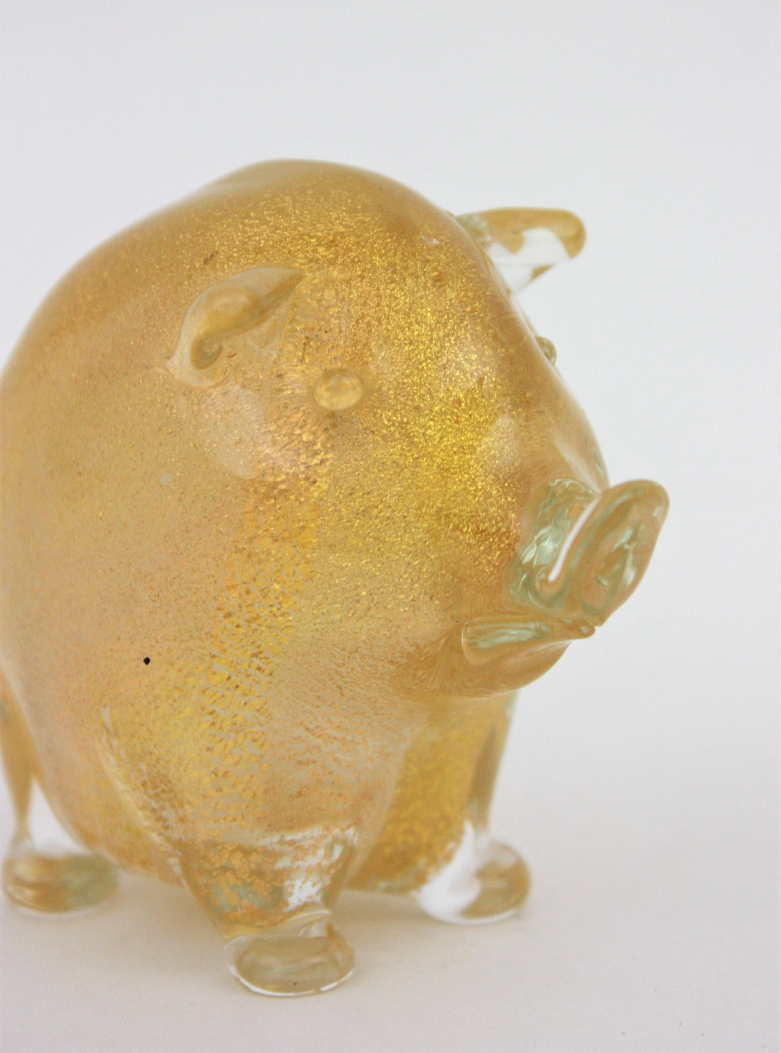 20th Century Seguso Vetri d'Arte Murano Gold Flecks Art Glass Wild Pig Figurine Sculpture