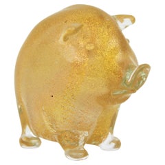 Seguso Vetri d'Arte Murano Gold Flecks Art Glass Wild Pig Figurine Sculpture