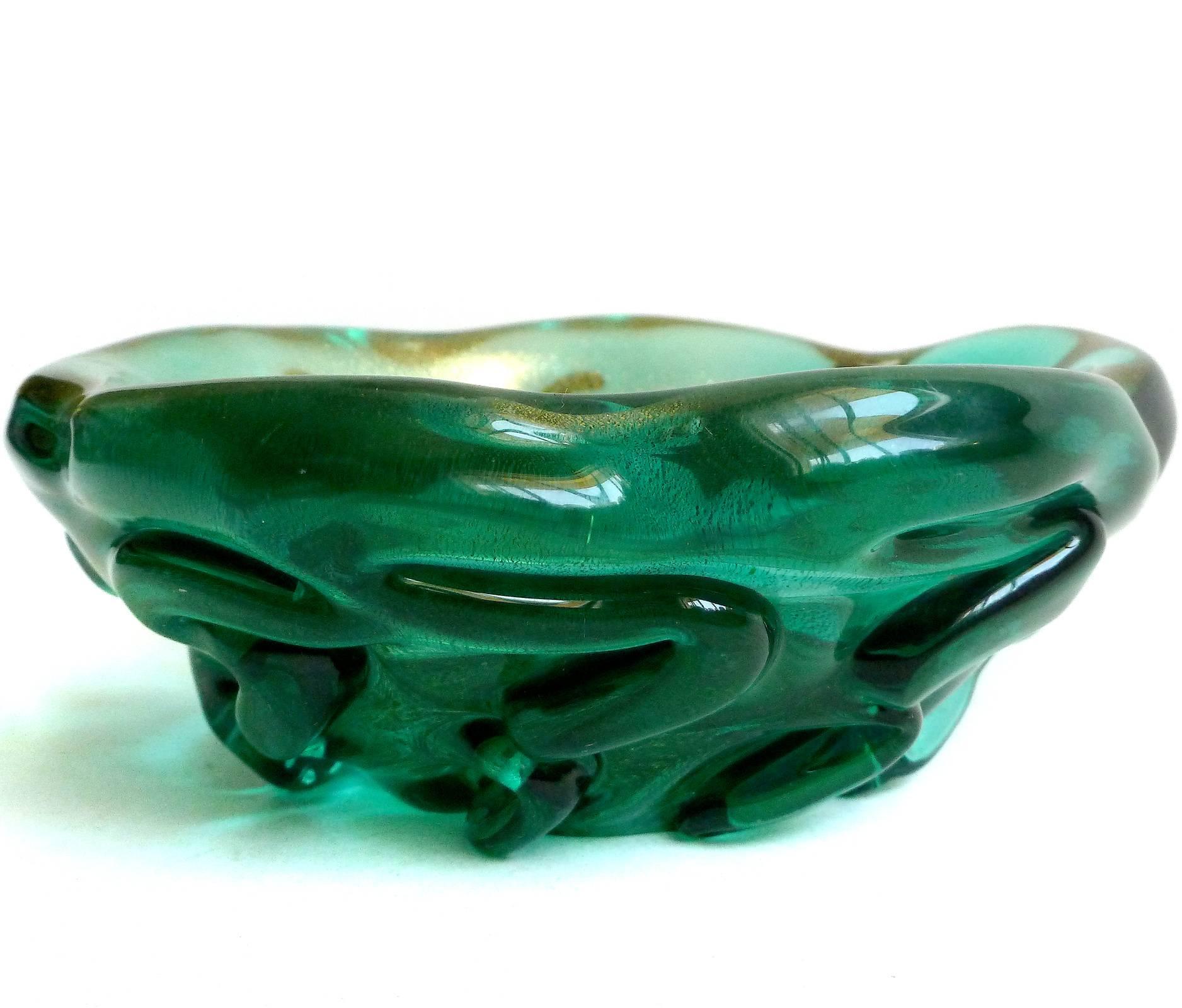 Seguso Vetri d'Arte Murano Gold Flecks Coral Design Italian Art Glass Ring Bowls In Good Condition In Kissimmee, FL