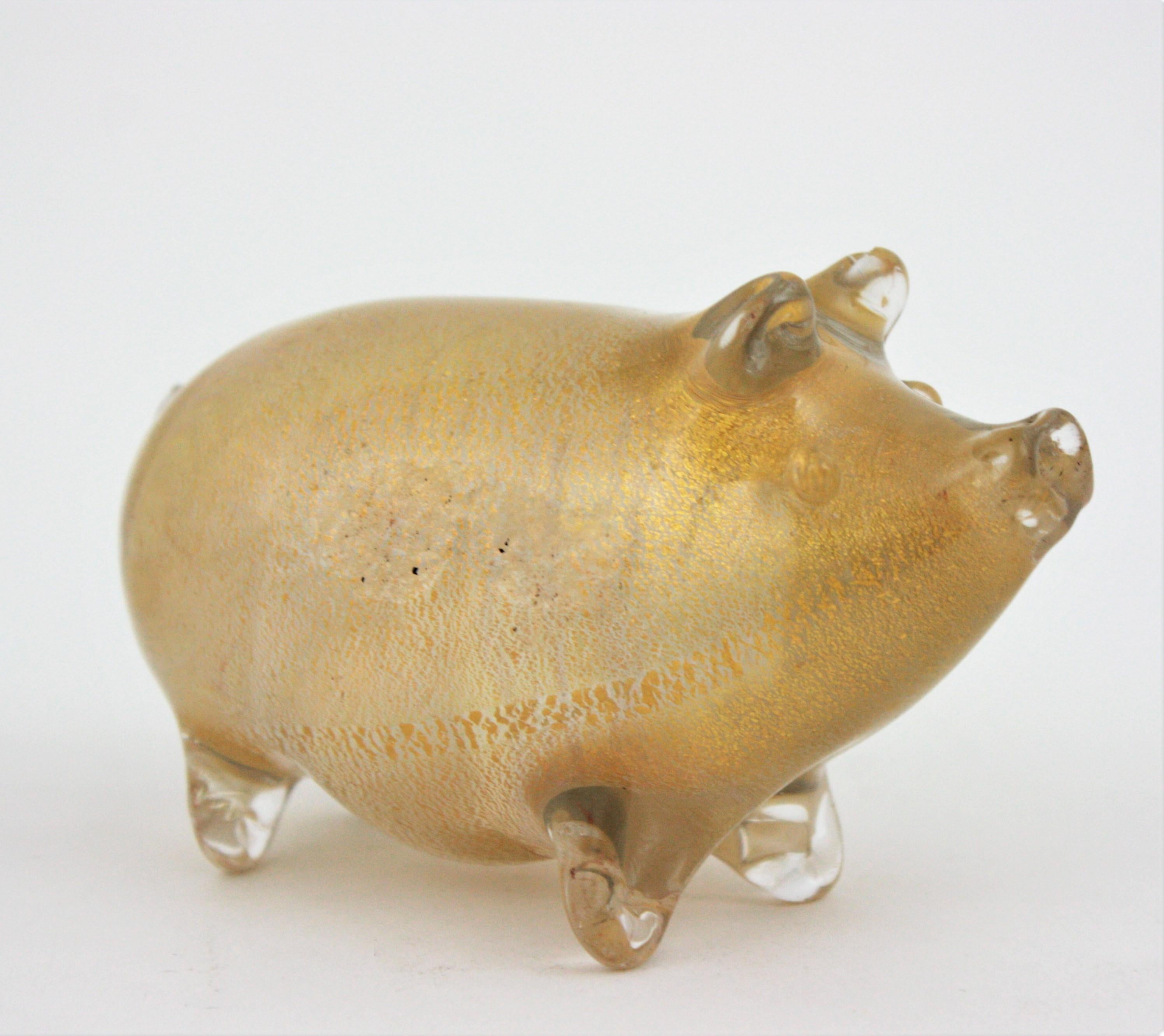 Seguso Vetri d'Arte Murano Gold Flecks Italian Art Glass Pig Figurine Sculpture 1