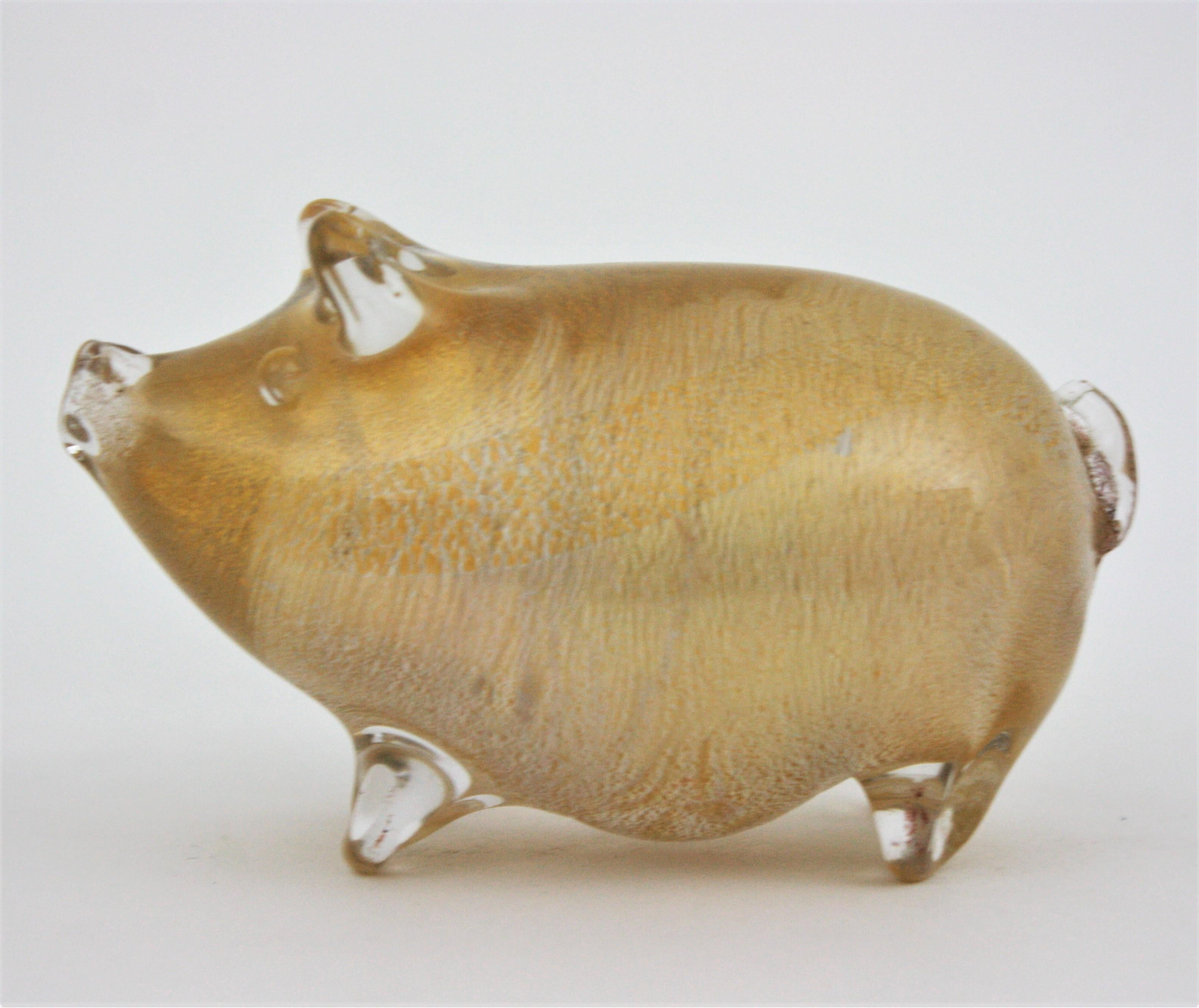 Seguso Vetri d'Arte Murano Gold Flecks Italian Art Glass Pig Figurine Sculpture 3