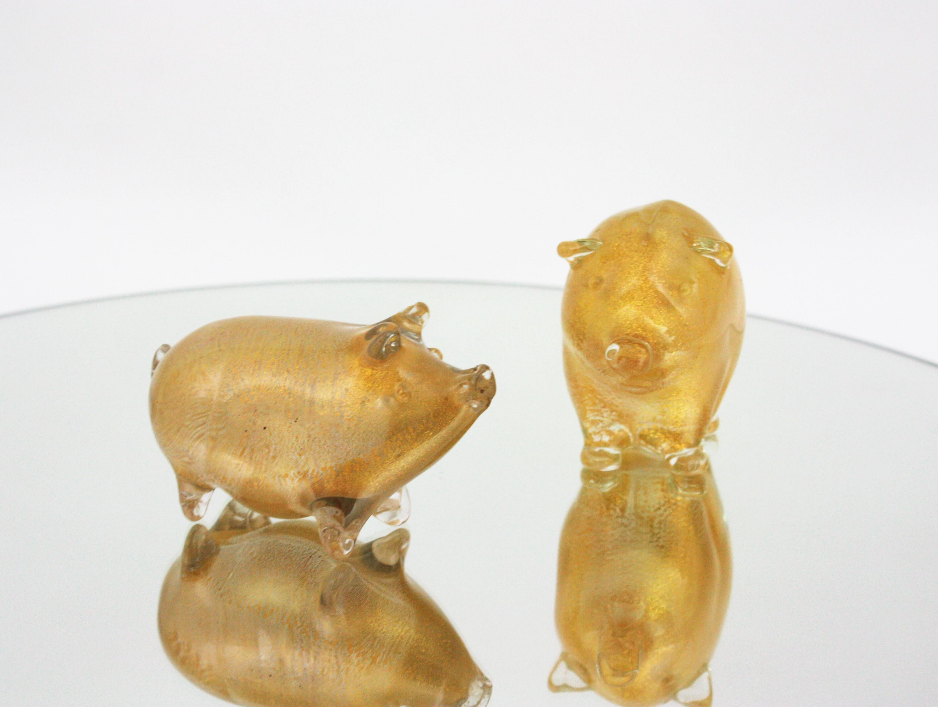 Seguso Vetri d'Arte Murano Gold Flecks Italian Art Glass Pig Figurine Sculpture 4