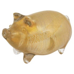 Seguso Vetri d'Arte Murano Gold Flecks Italian Art Glass Pig Figurine Sculpture