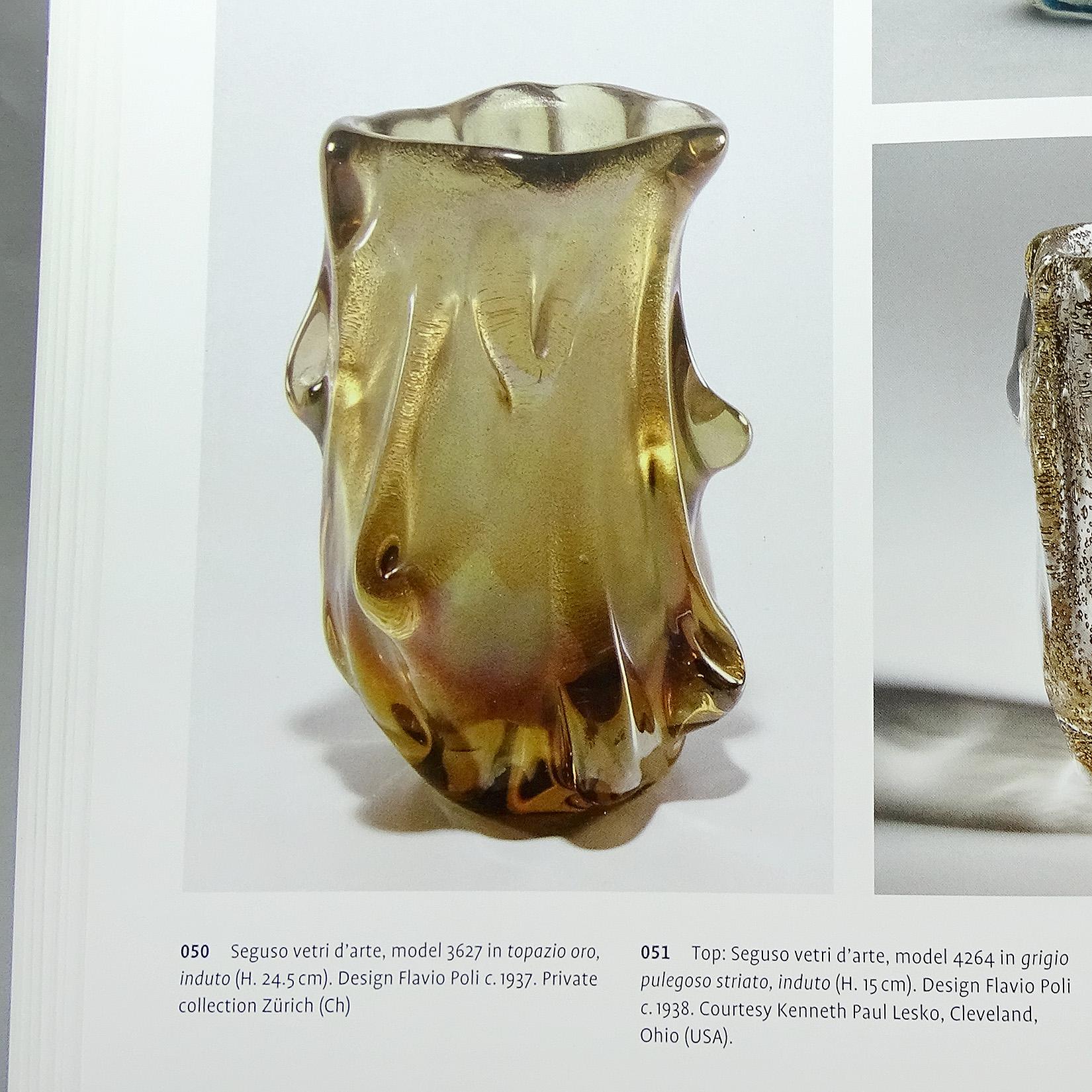 Mid-20th Century Seguso Vetri d'Arte Murano Gold Flecks Trunk Italian Art Glass Sculptural Vase