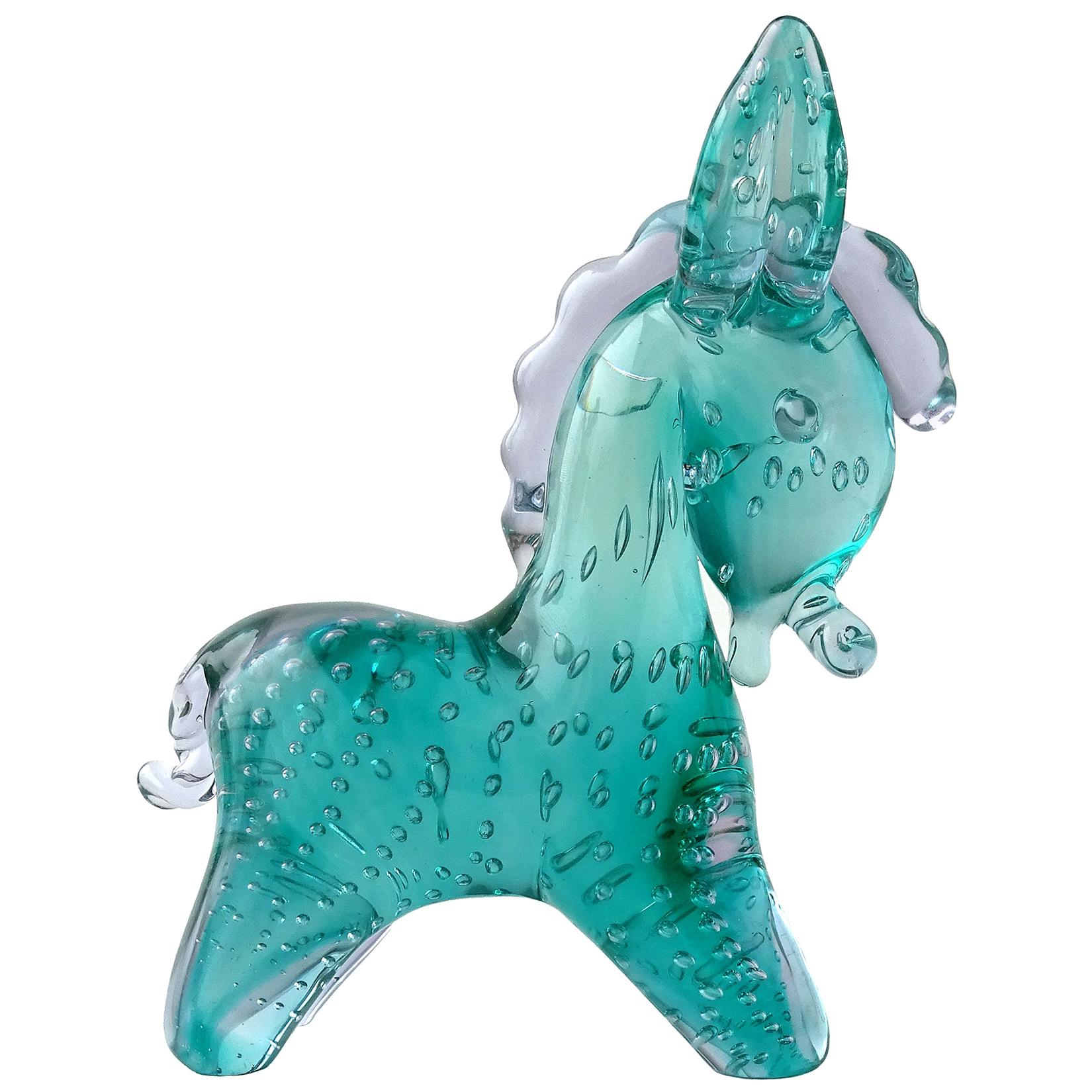 Seguso Vetri d'Arte Murano Green Bubble Italian Art Glass Donkey Sculpture