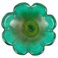 Seguso Vetri d'Arte Murano Green Gold Flecks Pulegoso Italian Art Glass Bowl