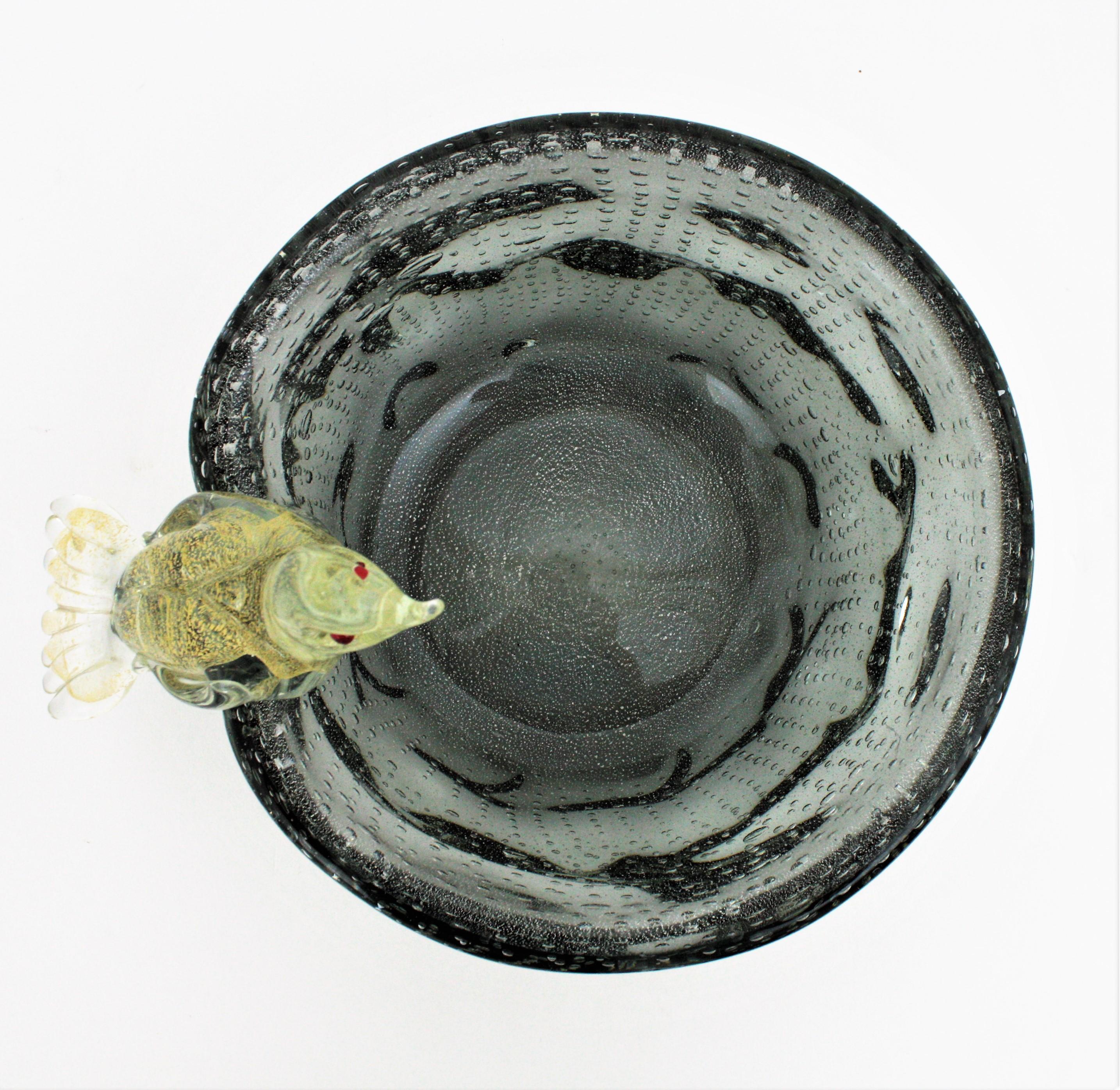 Seguso Vetri D'Arte Murano Grey Silver Gold Flecks Bird Glass Centerpiece / Bowl 6