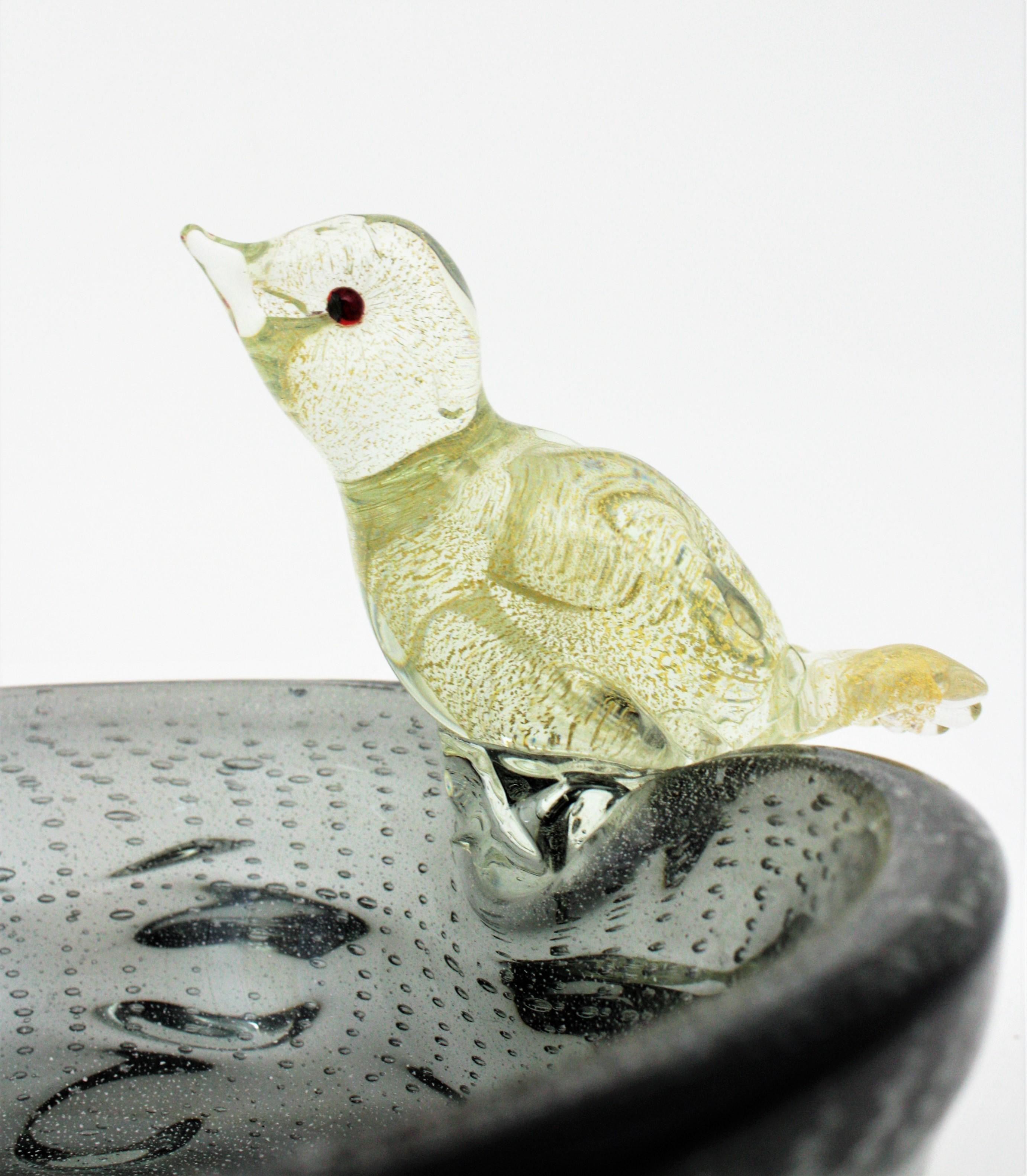 Seguso Vetri D'Arte Murano Grey Silver Gold Flecks Bird Glass Centerpiece / Bowl 8