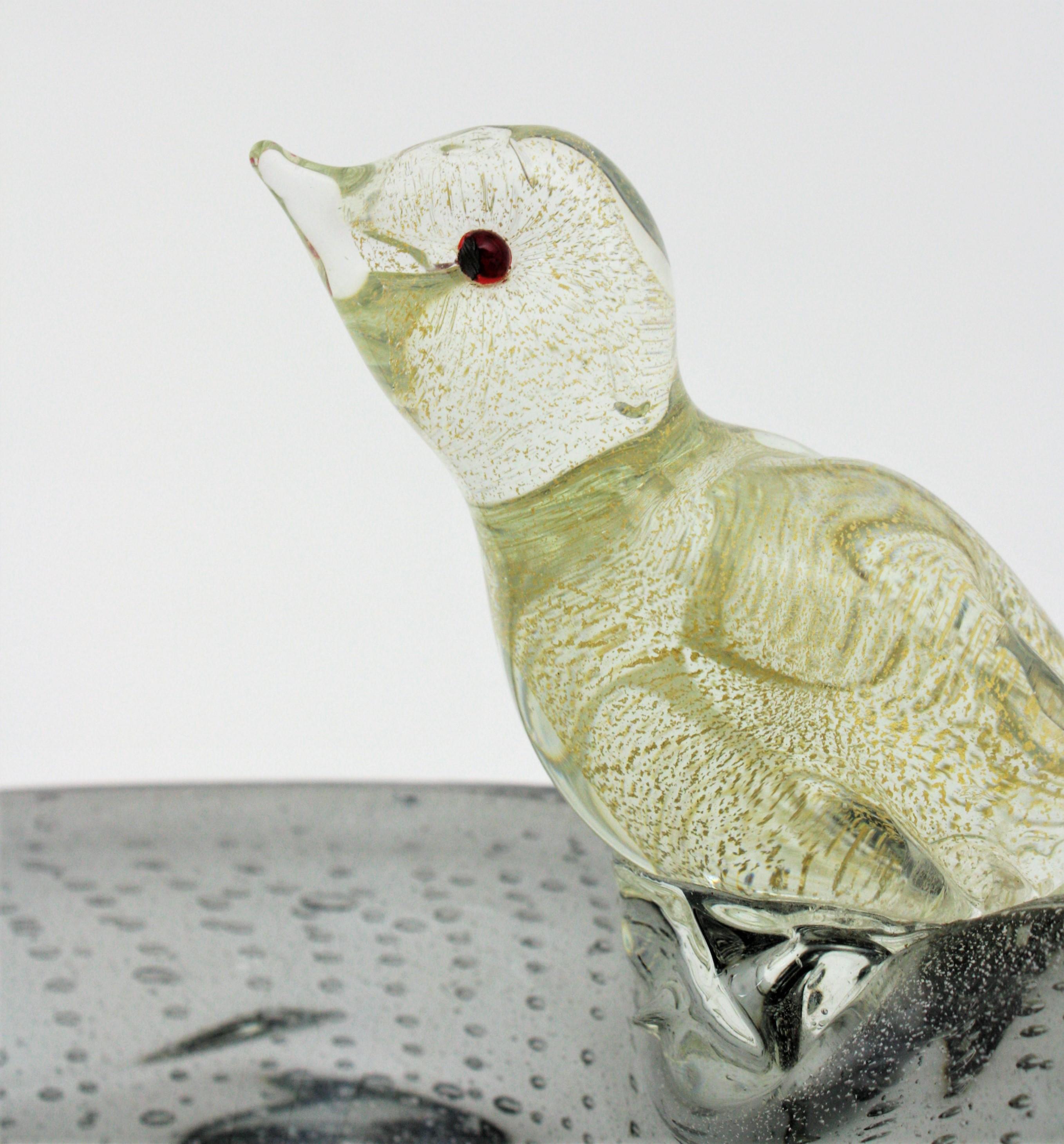 Seguso Vetri D'Arte Murano Grey Silver Gold Flecks Bird Glass Centerpiece / Bowl 9