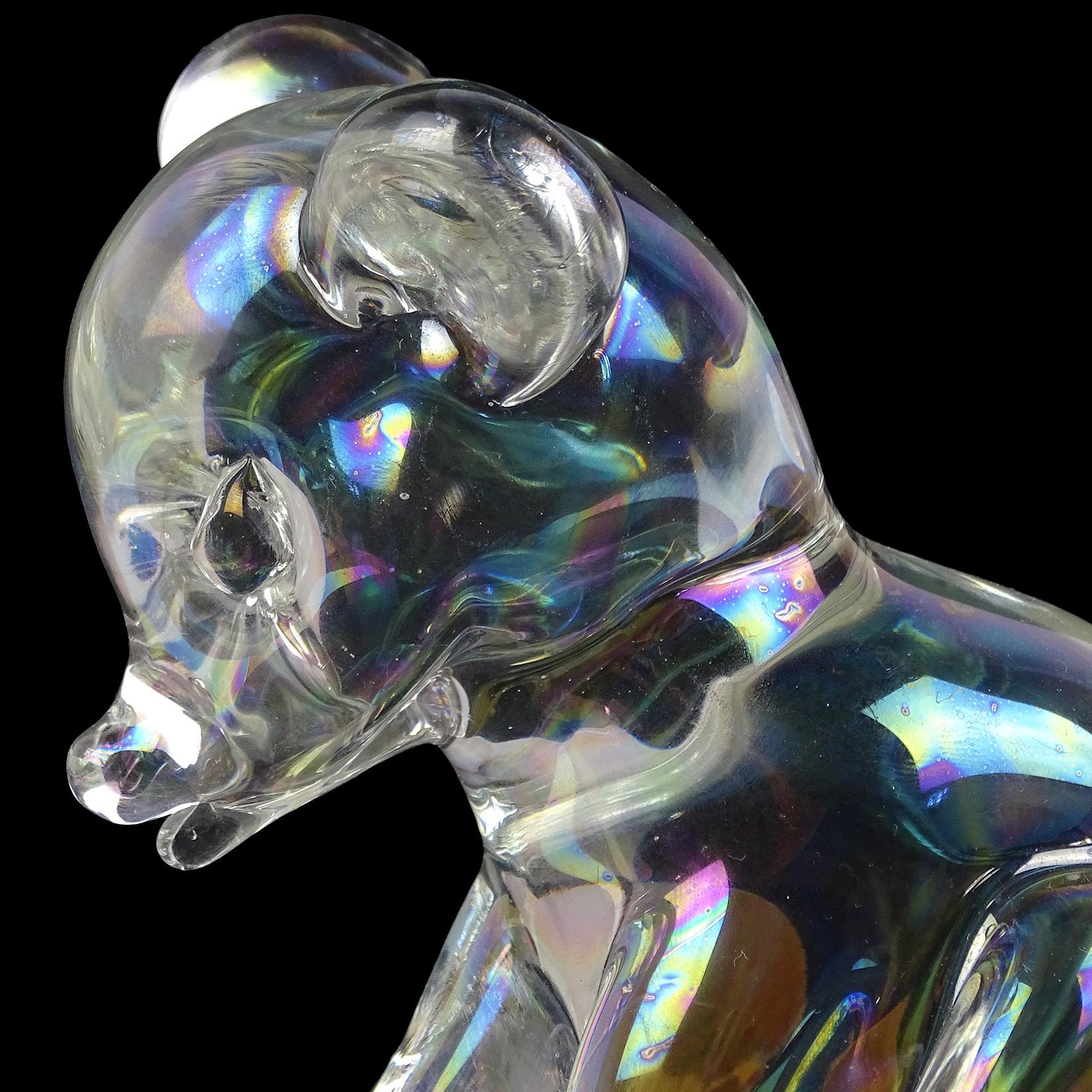 Mid-Century Modern Seguso Vetri d'Arte Murano Iridescent Italian Art Glass Baby Bear Cub Sculpture