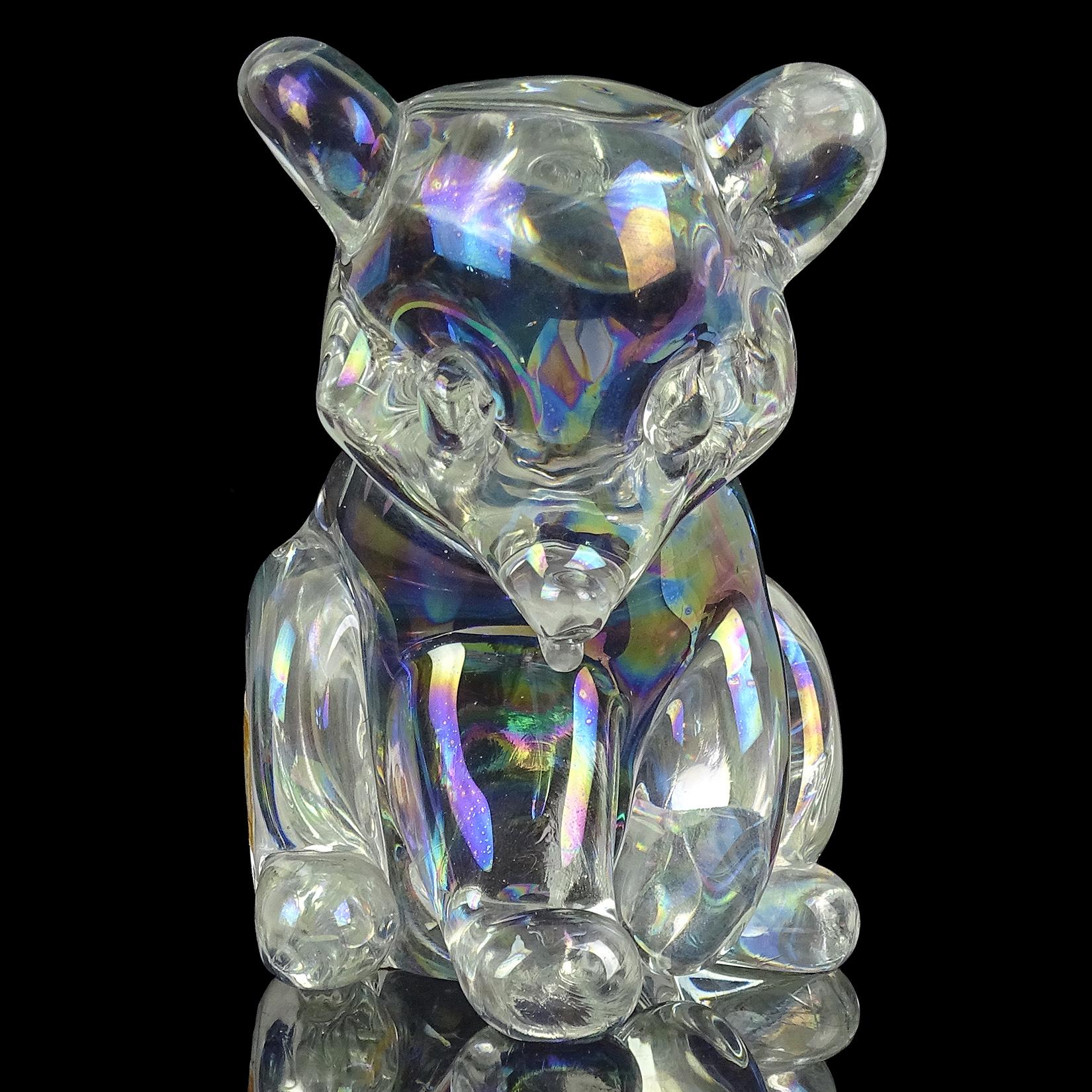 Hand-Crafted Seguso Vetri d'Arte Murano Iridescent Italian Art Glass Baby Bear Cub Sculpture