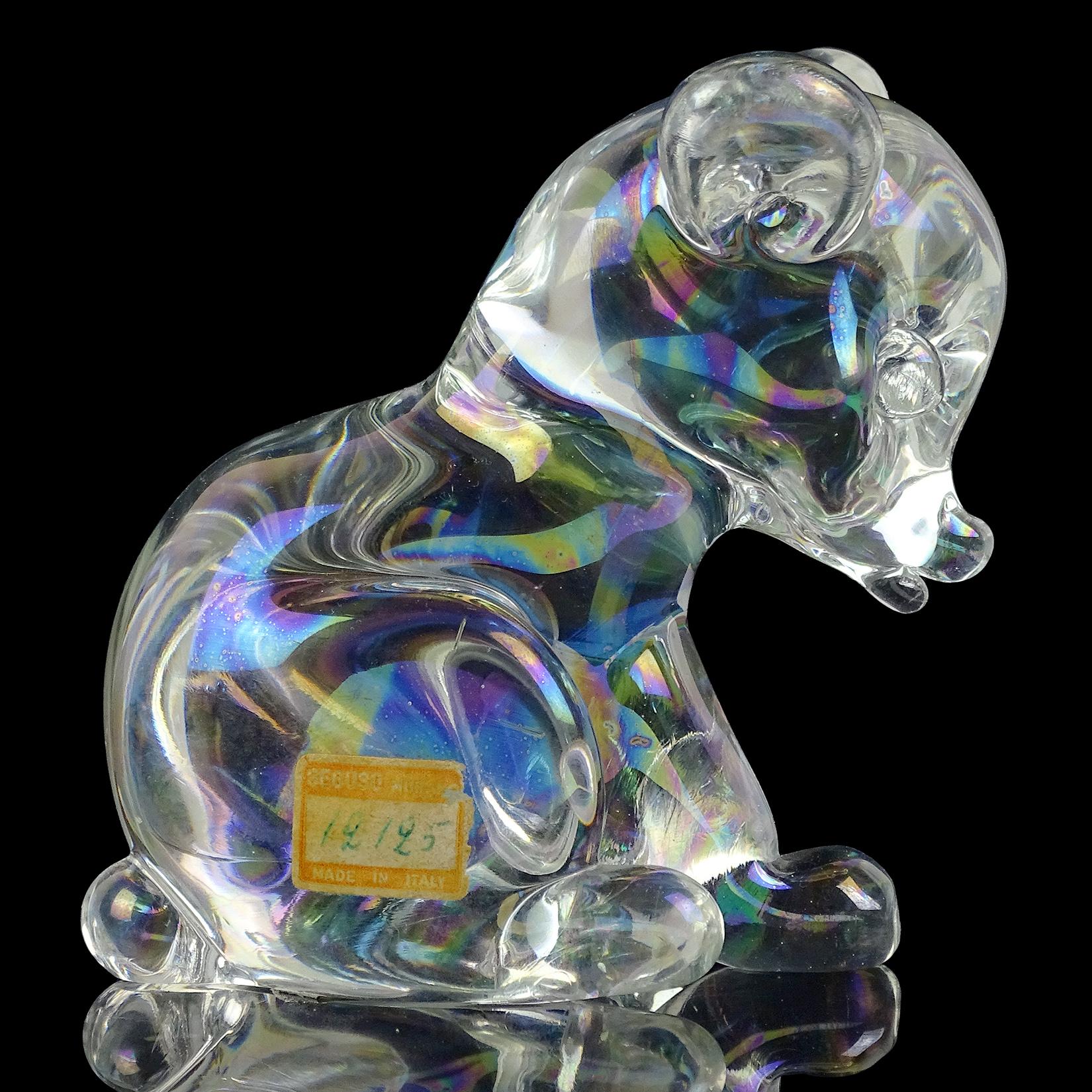 Seguso Vetri d'Arte Murano Iridescent Italian Art Glass Baby Bear Cub Sculpture In Good Condition In Kissimmee, FL