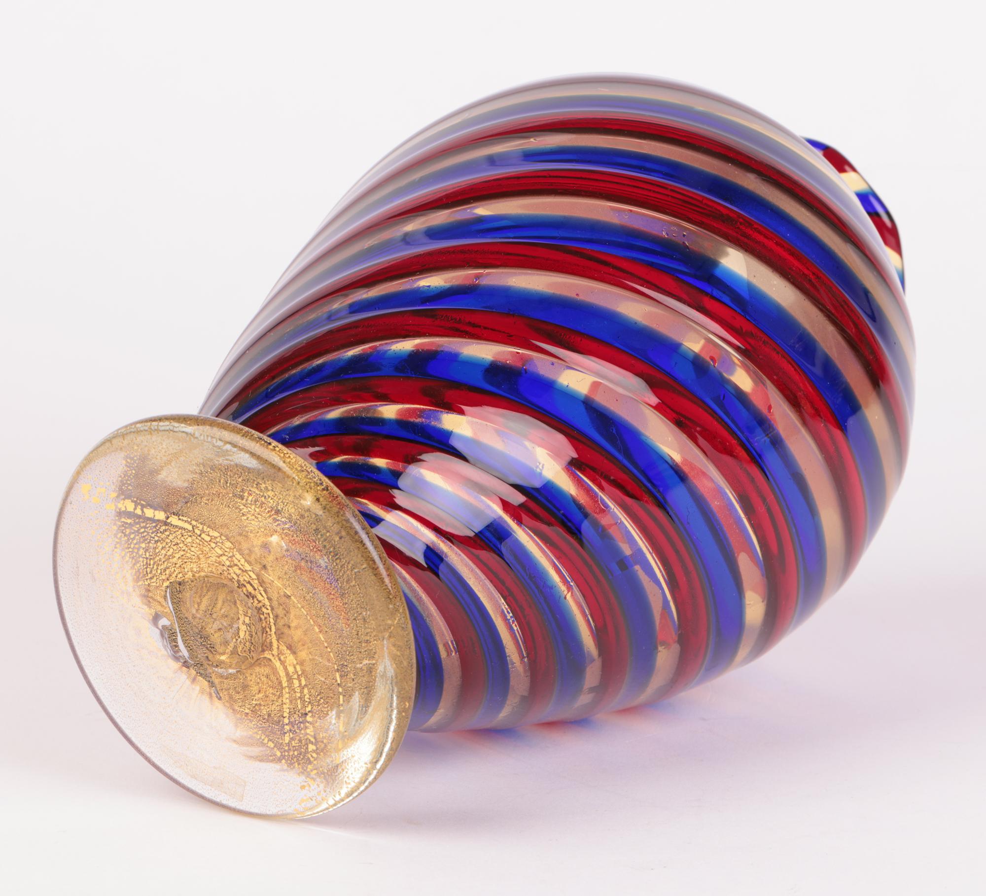 Blown Glass Seguso Vetri D’arte Murano Italian Ribbon Blown Art Glass Vase For Sale