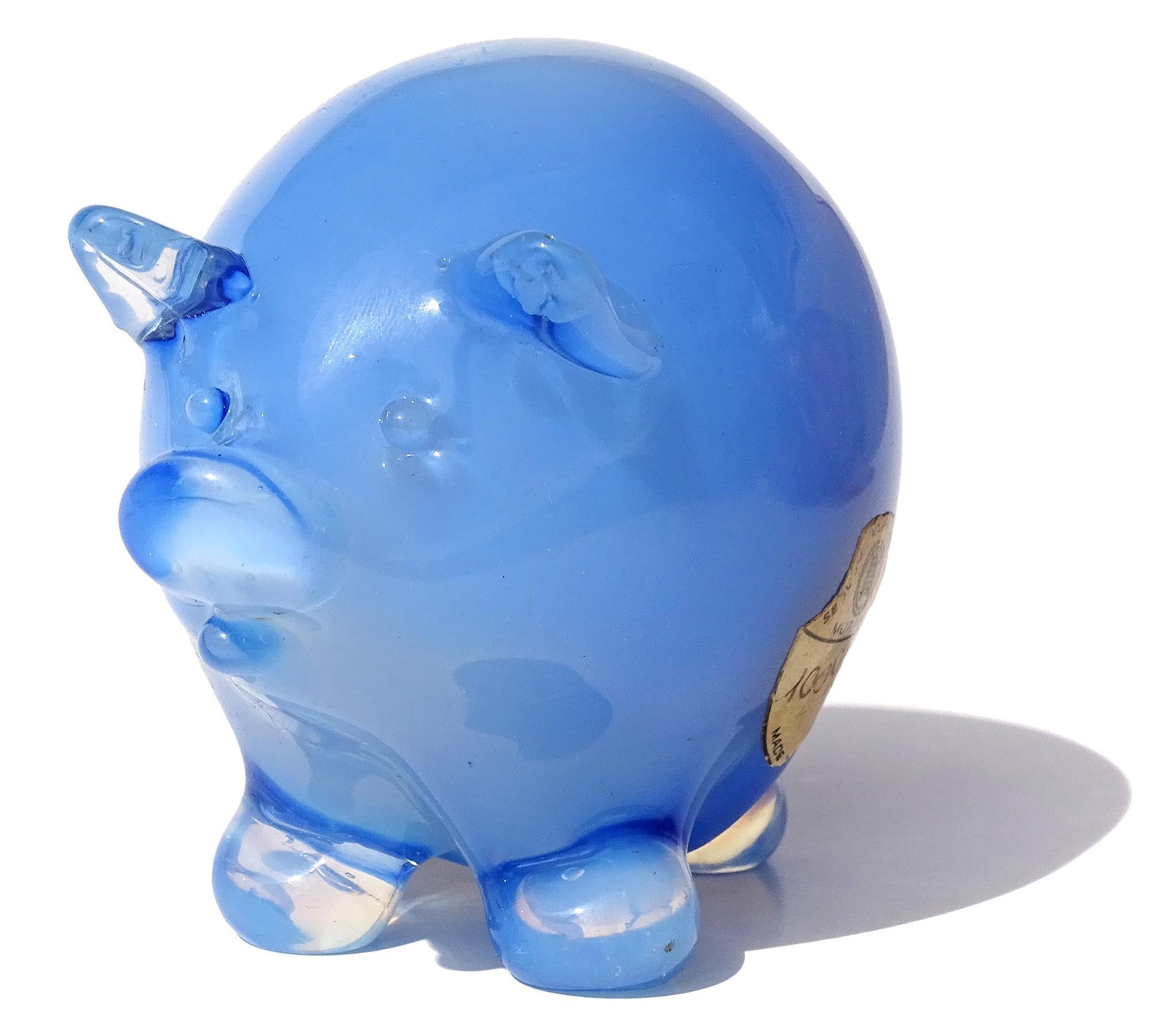 Seguso Vetri d'Arte Murano Opal Blau Italienische Kunst Glas Schwein Figur Skulptur (Moderne der Mitte des Jahrhunderts) im Angebot