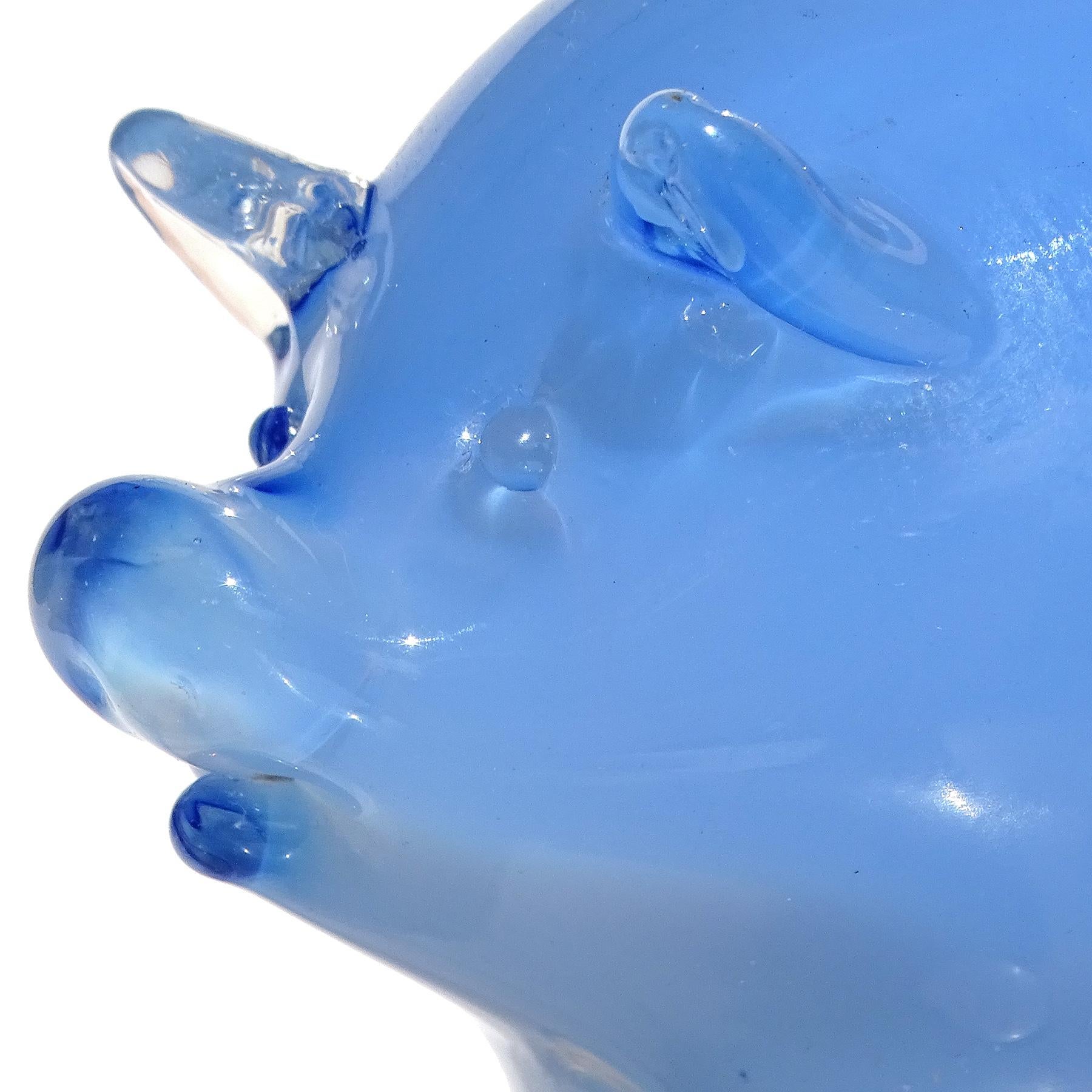 Seguso Vetri d'Arte Murano Opal Blau Italienische Kunst Glas Schwein Figur Skulptur (Handgefertigt) im Angebot