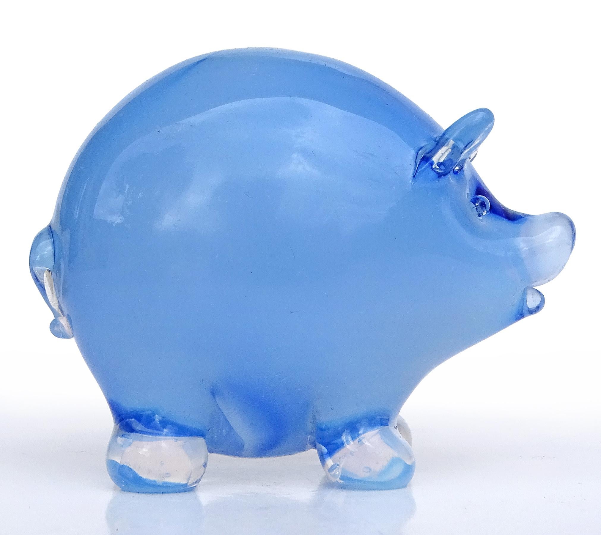 Seguso Vetri d'Arte Murano Opal Blau Italienische Kunst Glas Schwein Figur Skulptur im Zustand „Gut“ im Angebot in Kissimmee, FL