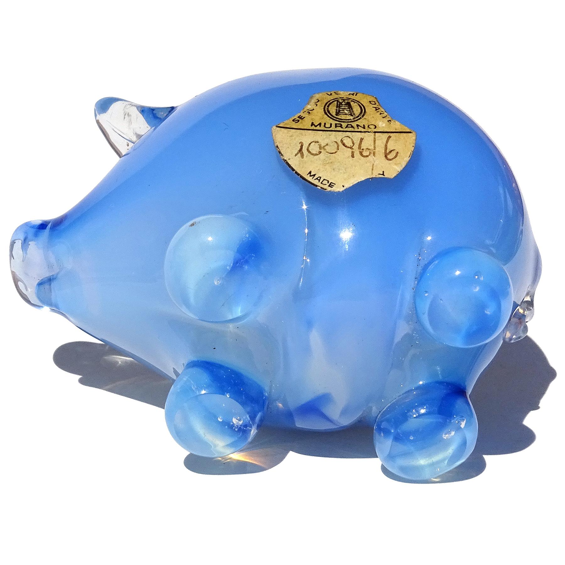 Seguso Vetri d'Arte Murano Opal Blau Italienische Kunst Glas Schwein Figur Skulptur (20. Jahrhundert) im Angebot