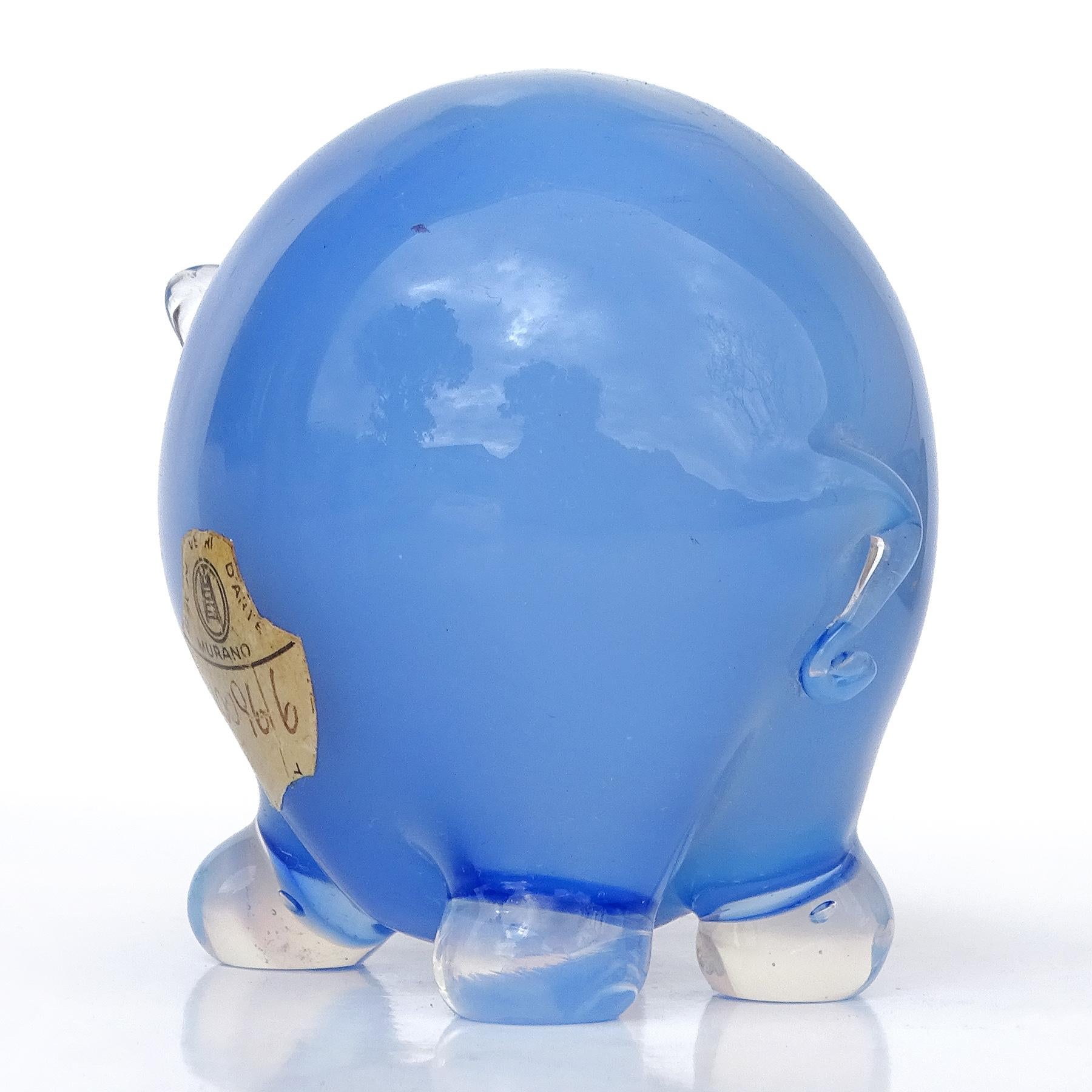 Seguso Vetri d'Arte Murano Opal Blau Italienische Kunst Glas Schwein Figur Skulptur im Angebot 1