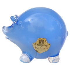 Seguso Vetri d'Arte Murano Opal Blue Italian Art Glass Pig Figurine Sculpture