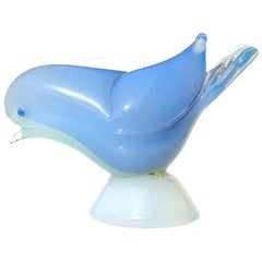 Seguso Vetri d'Arte Murano Opal Blue White Italian Art Glass Bird Figurine