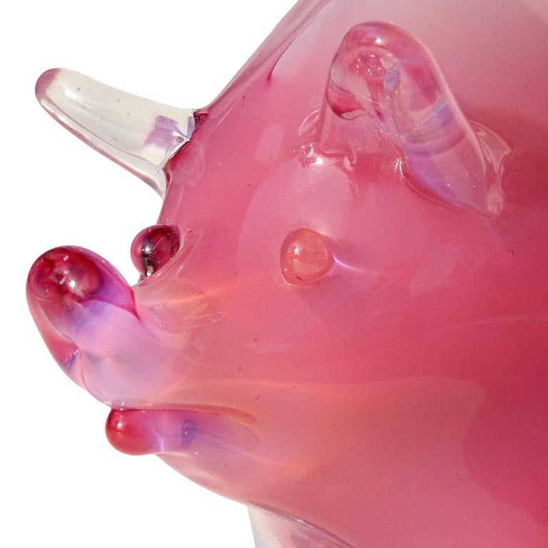 Mid-Century Modern Seguso Vetri d'Arte Murano Opal Pink Italian Art Glass Pig Figurine Sculpture For Sale