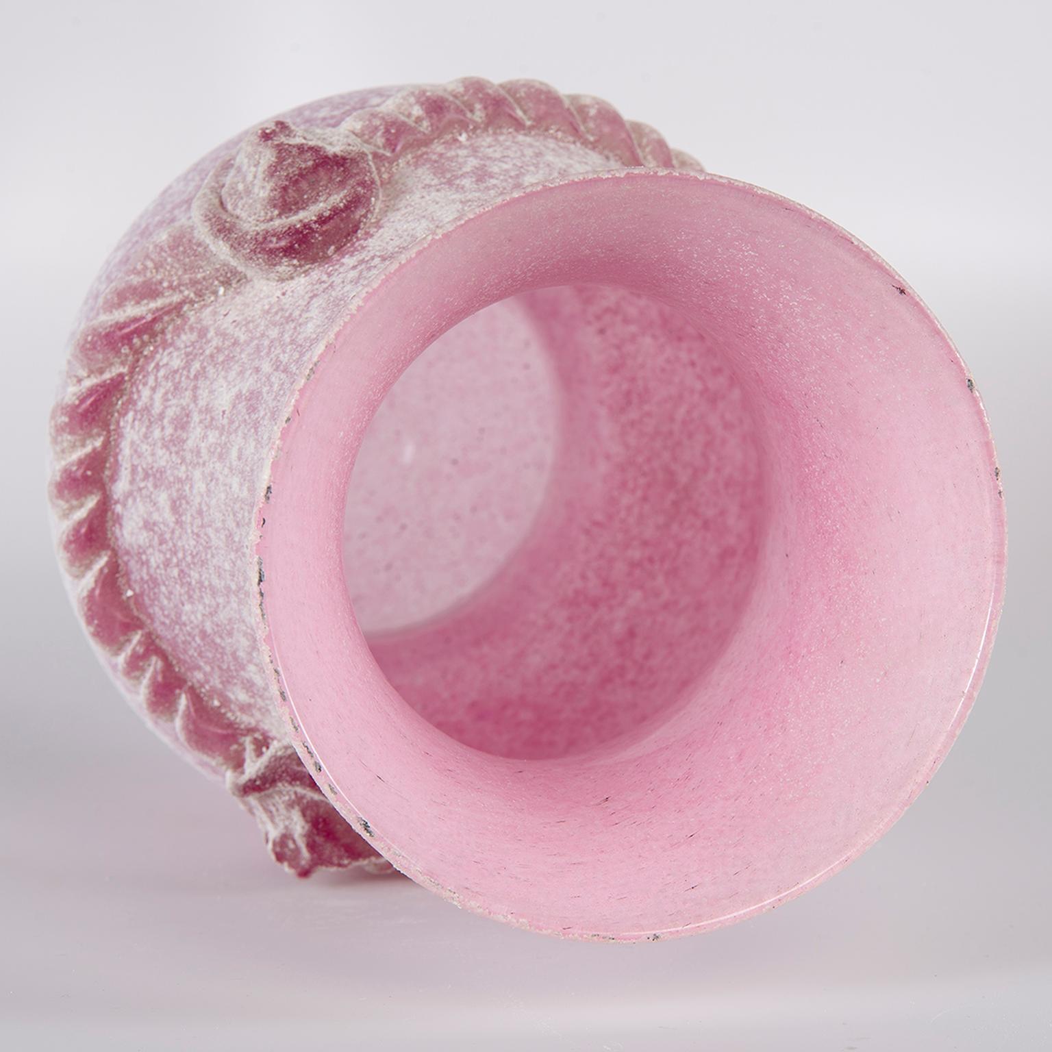 Seguso Vetri d”Arte Murano Pink Scavo Glass Vase 2