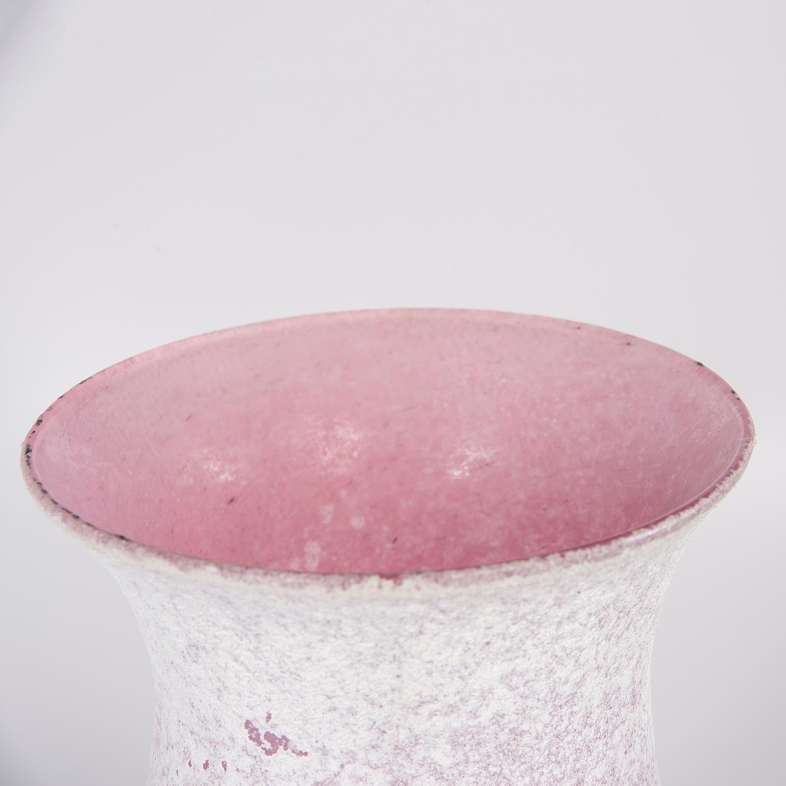 Italian Seguso Vetri d”Arte Murano Pink Scavo Glass Vase