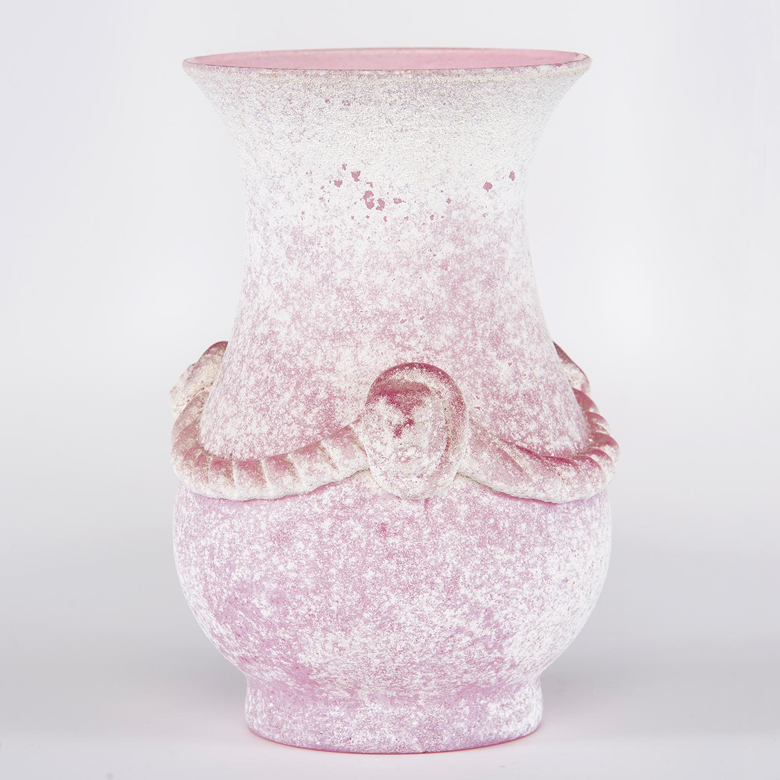 Seguso Vetri d”Arte Murano Pink Scavo Glass Vase 1