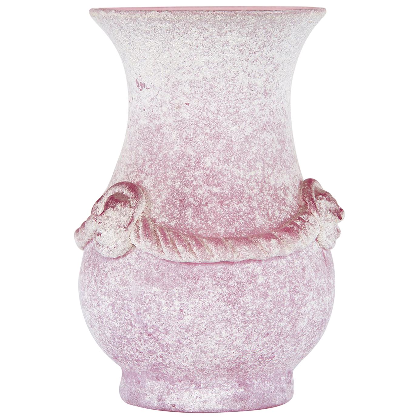 Seguso Vetri d”Arte Murano Pink Scavo Glass Vase