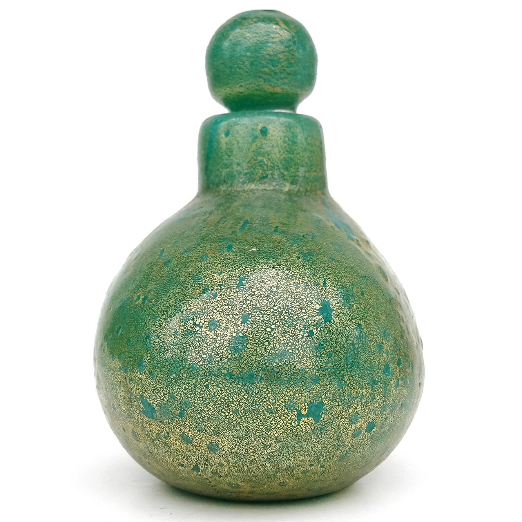 Seguso Vetri d'Arte Murano Pulegoso Parfümflasche aus italienischem Kunstglas in Grün und Gold (Italienisch) im Angebot