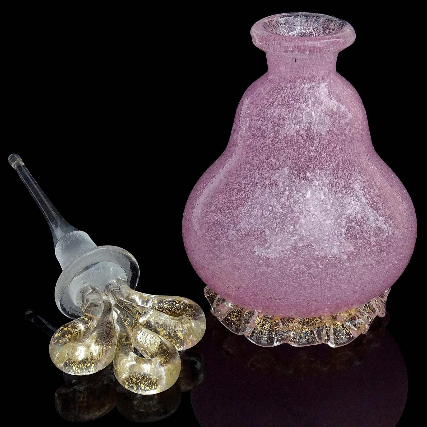 Mid-Century Modern Seguso Vetri d'Arte Murano Pulegoso Pink Gold Italian Art Glass Perfume Bottle