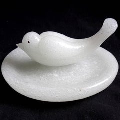 Seguso Vetri d'Arte Murano Pulegoso White Italian Art Glass Bird Bowl Dish