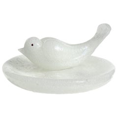 Seguso Vetri d'Arte Murano Pulegoso White Italian Art Glass Bird Bowl Dish