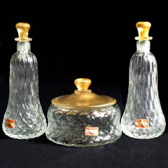Seguso Vetri d'Arte Murano Quilted Gold Italian Art Glass Vanity Box Bottles